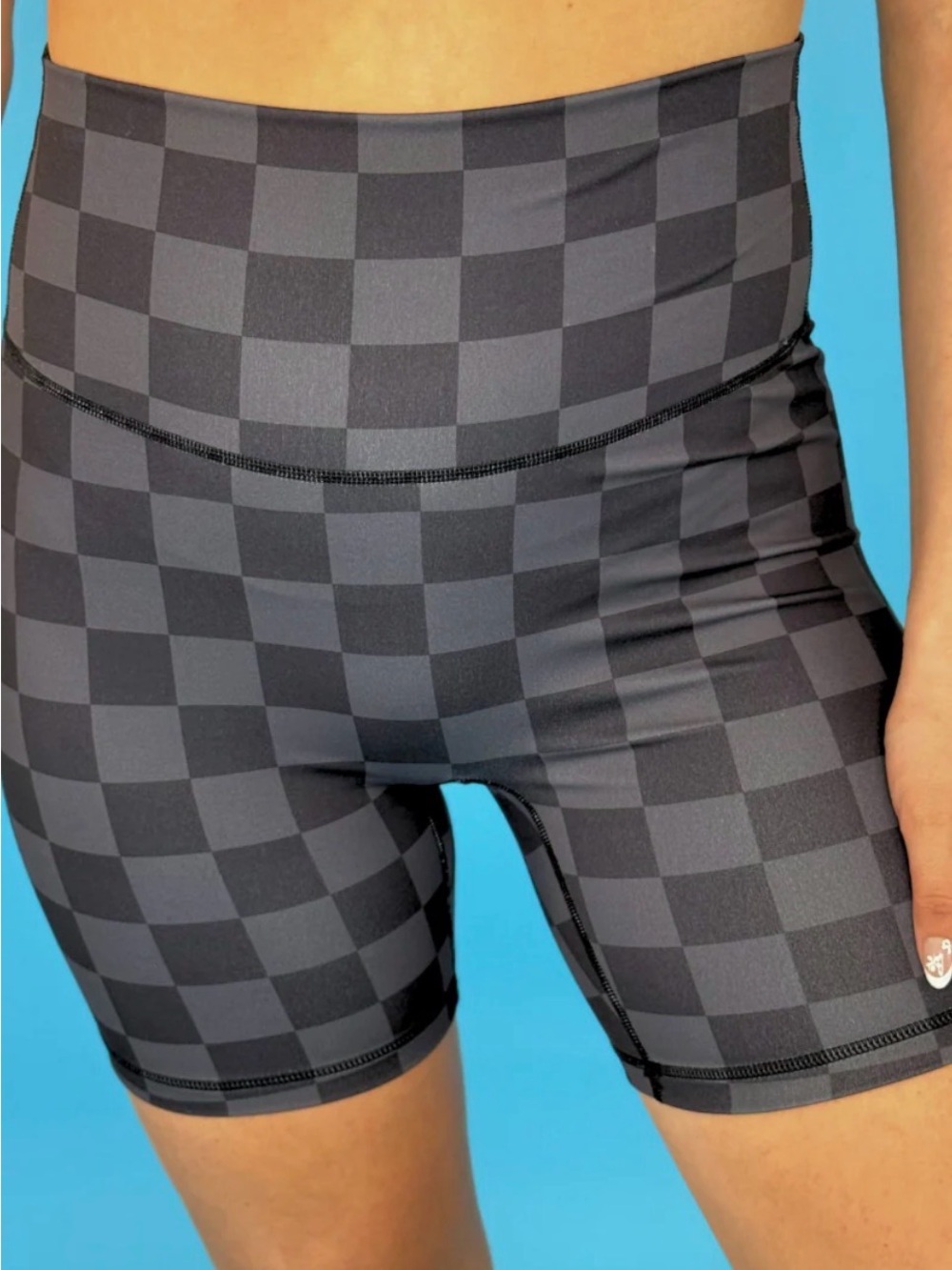JESS Lea- High-Rise Checkerboard Bike Shorts - Black